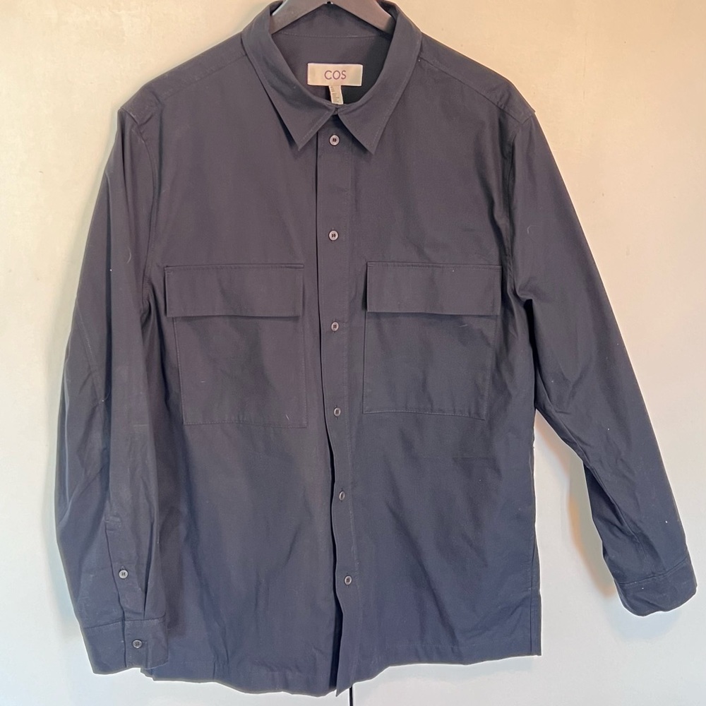 COS long sleeve button up with two front pockets and two side pockets